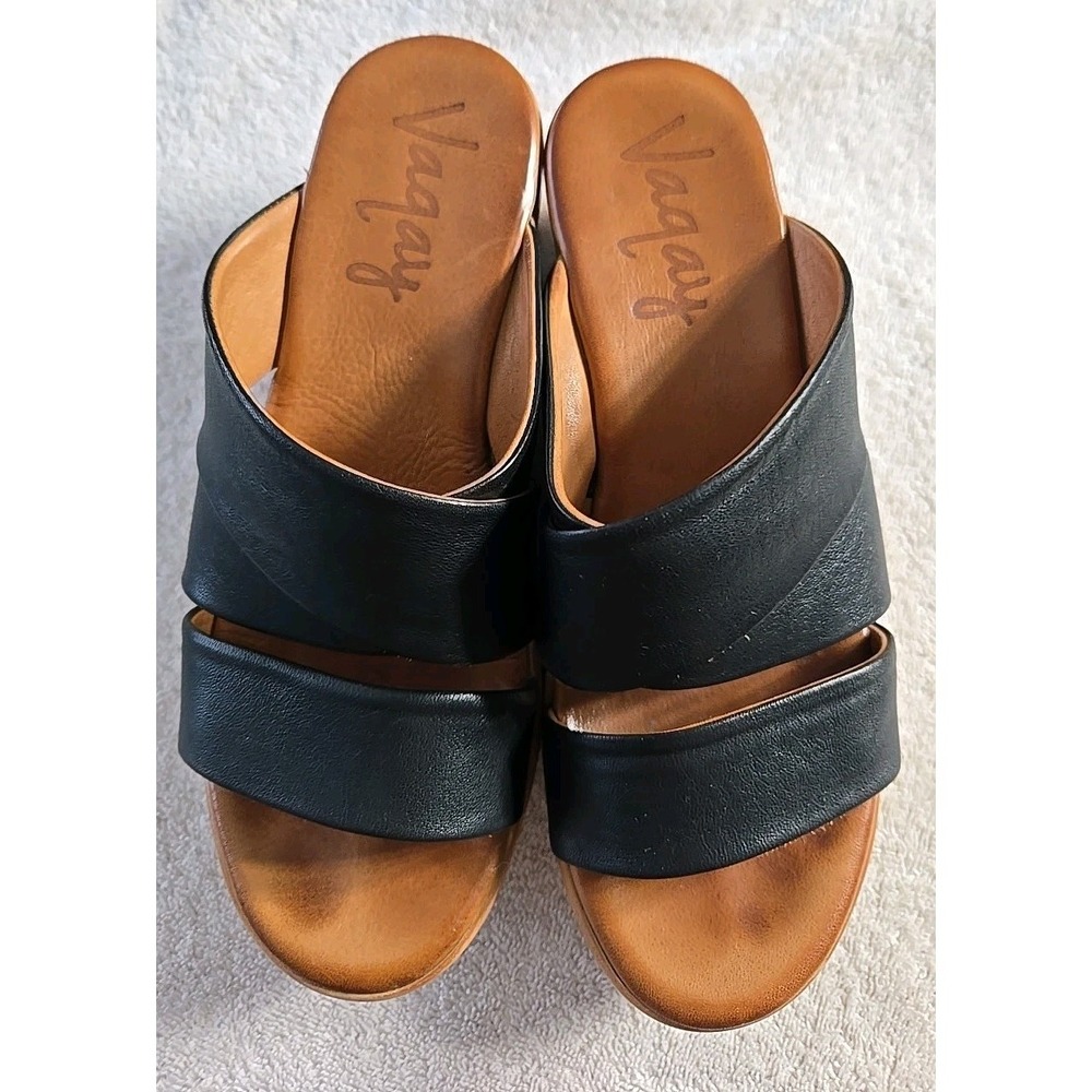 Vaqay Womans Plaitform Leather Sandals Black Size 38 (7 1/2)‎